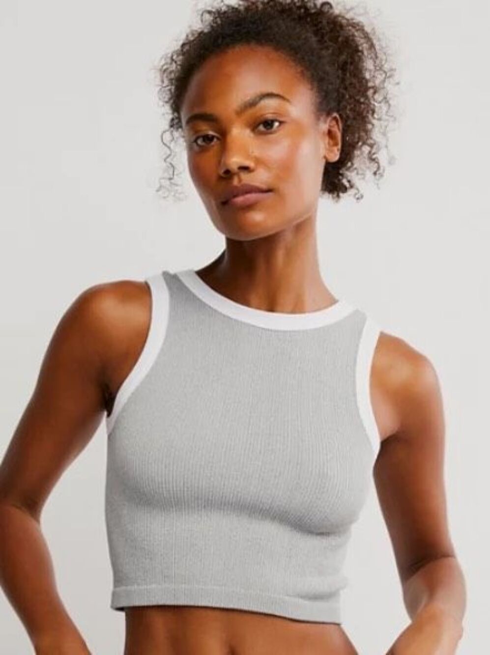 Eye Candy Ribbed Crop Tank Top athletic contrast stripes Med Gray